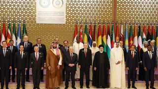 Turkish President Recep Tayyip Erdogan (5th R) poses for a family photo during the Extraordinary Joint Summit of the Organization of Islamic Cooperation and the Arab League at King Abdulaziz International Conference Center in Riyadh, Saudi Arabia on November 11, 2023. 