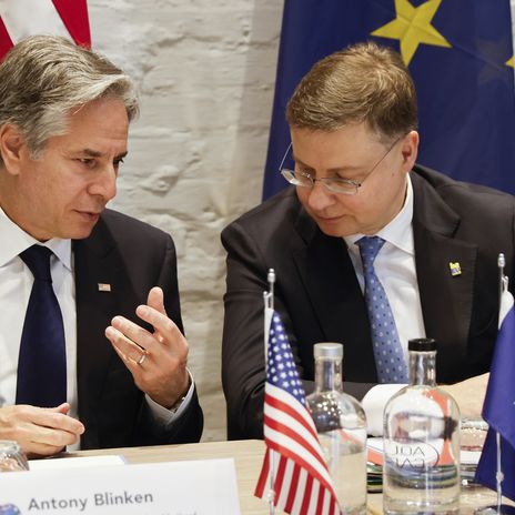 United States Secretary of State Antony Blinken and European Commissioner Valdis Dombrovskis at the EU-US Trade and Technology Council in Belgium