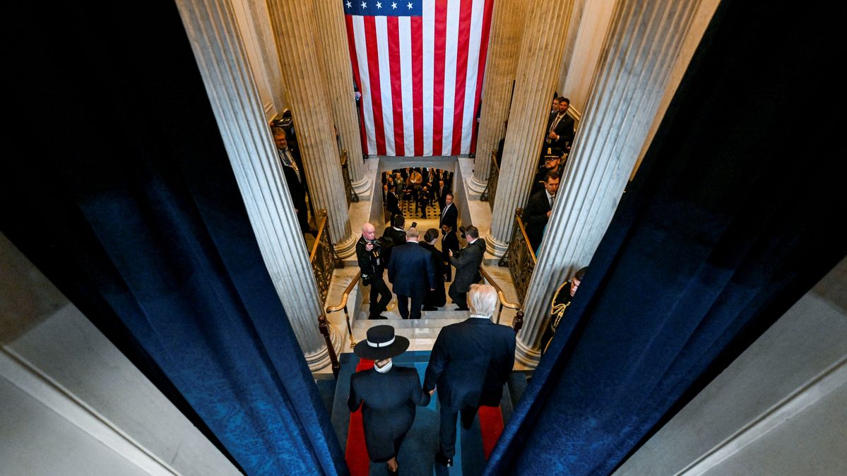 US-Präsident Donald Trump und First Lady Melania Trump bei der Amtseinführung am 20. Januar 2025 in Washington, USA.