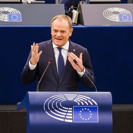 Donald Tusk, Ministerpräsident von Polen, spricht vor dem Europäischen Parlament in Straßburg, Januar 2025.