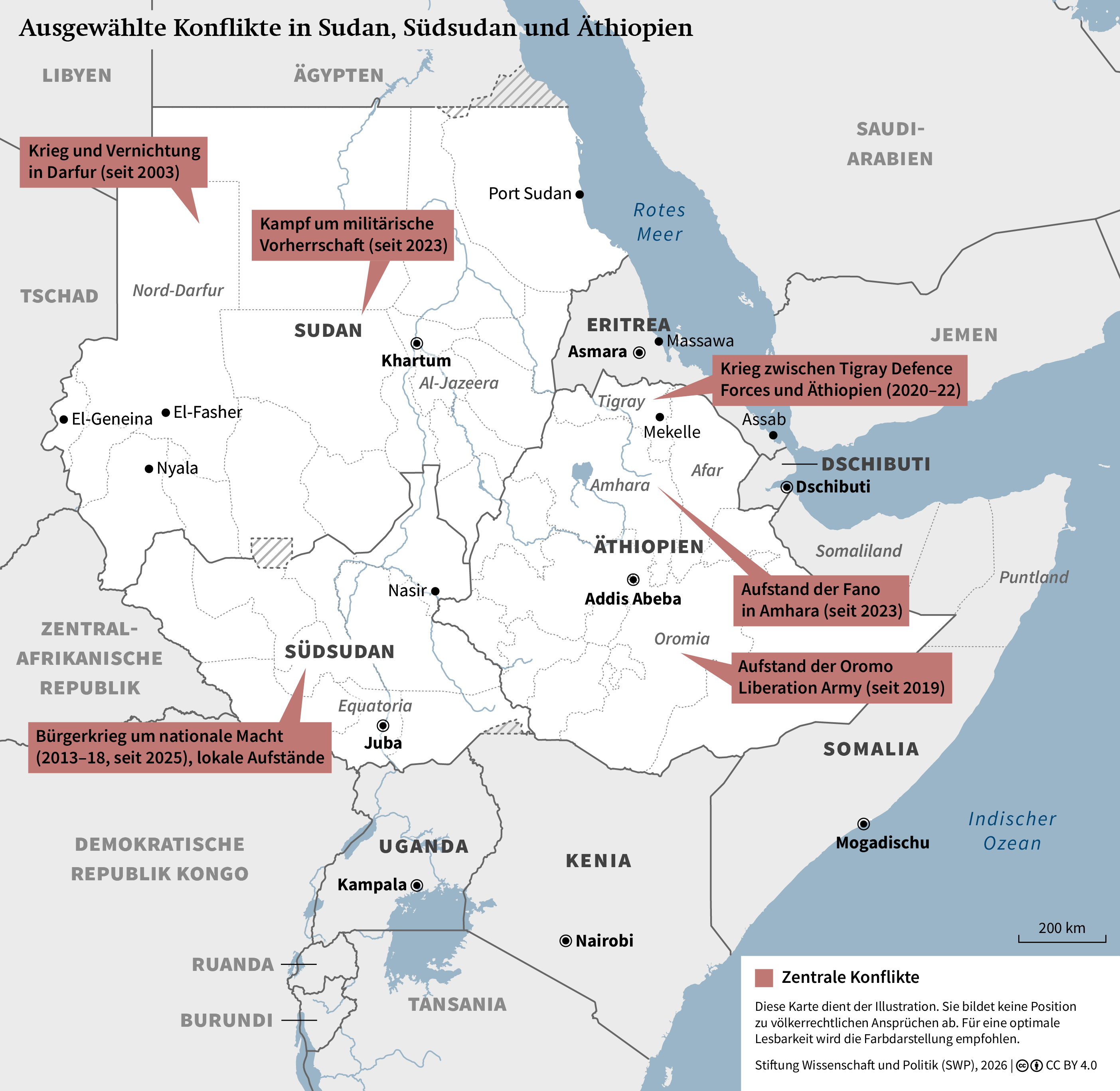 Graphik 2: Ausgewählte Konflikte in Sudan, Südsudan und Äthiopien